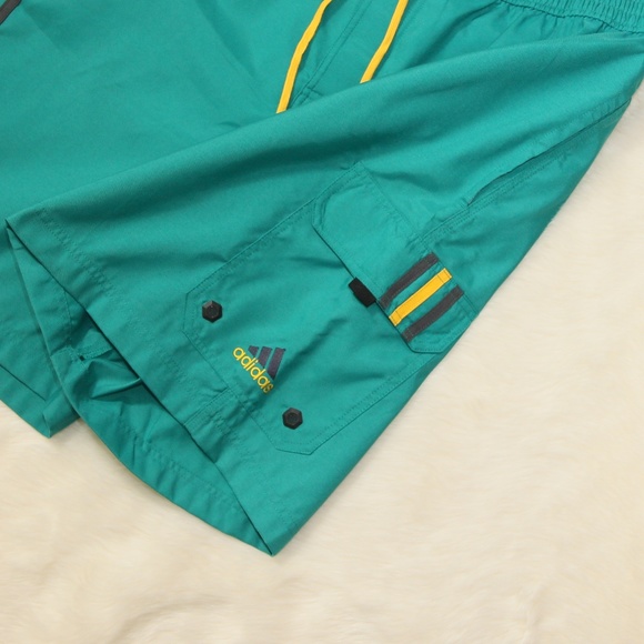 Adidas Classic Stripe Swim Shorts Teal Yellow - Picture 3 of 8